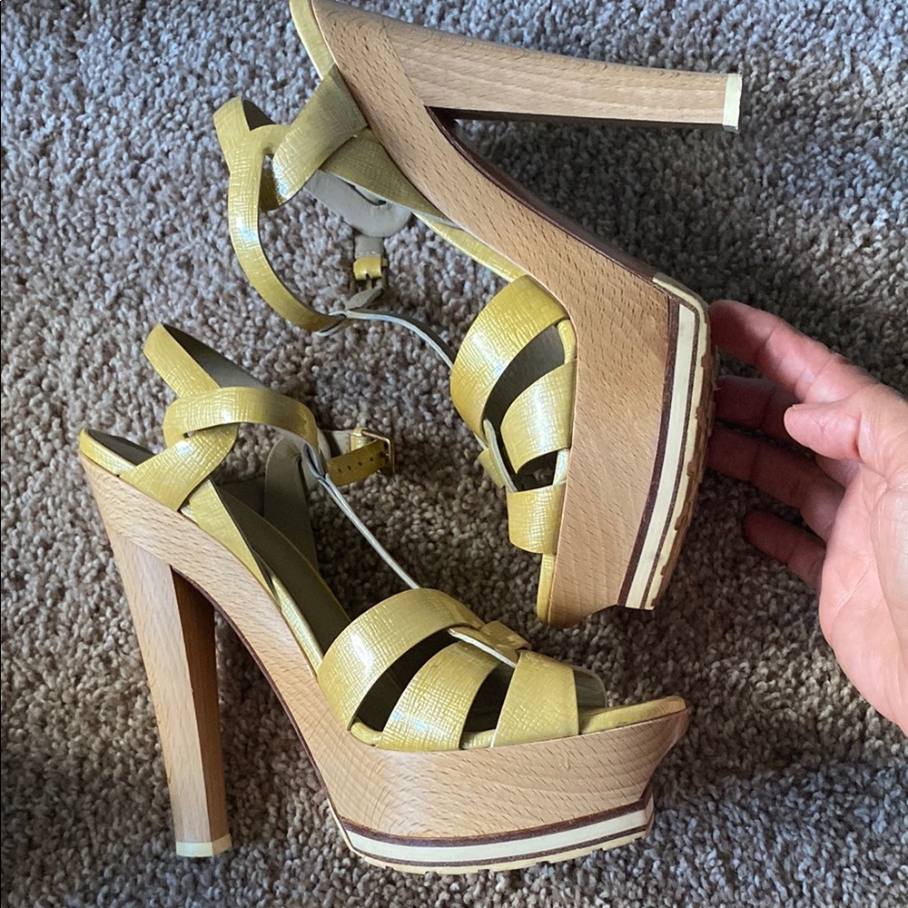 YSL | Yellow Strappy Platform Sandals - Picture 4 of 9
